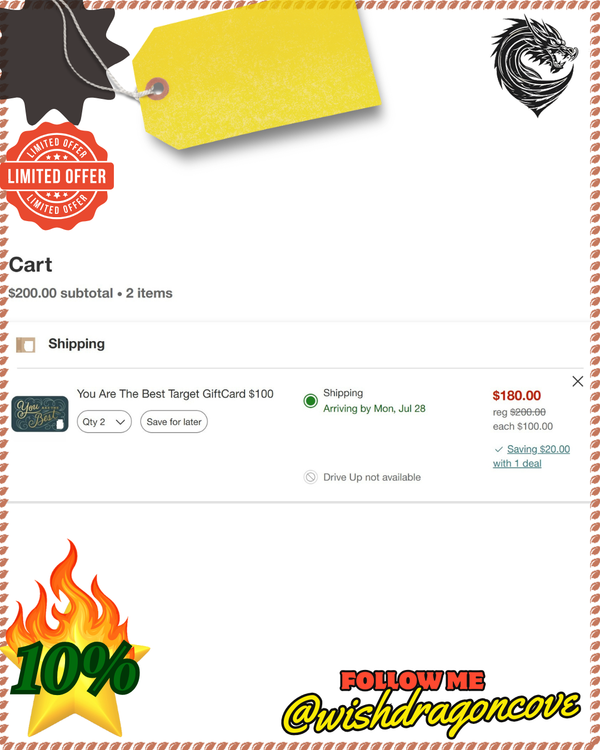 (Limited time deal) Target GiftCards 10% off today only 07/12/25!